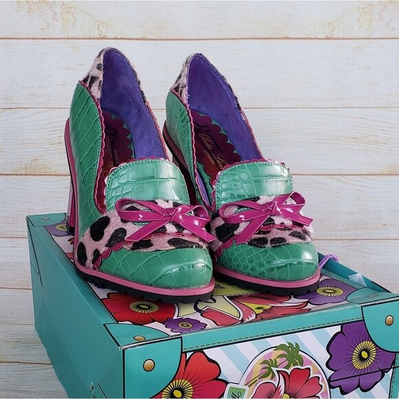 Rare! Poetic License Lux Loafer Block Heel Round Toe Pumps Size 8 Green/Pink - Picture 2 of 16